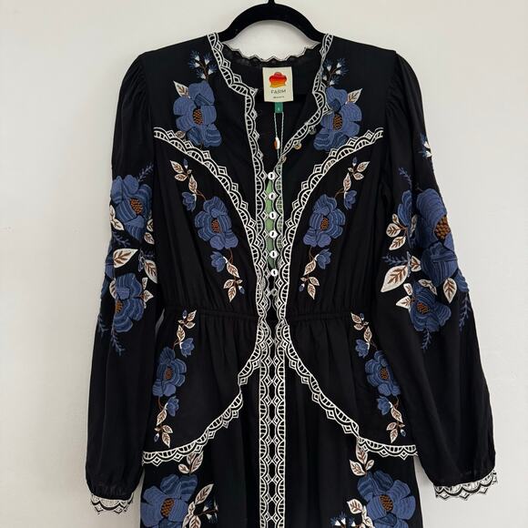 Farm Rio Black Bold Flowers Long Sleeve Midi Dress - Picture 3 of 11